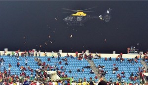 Helicopter flew around stadium to clam Equatorial Guinea crowd protest in semifinal 2015 afcon against Ghana.