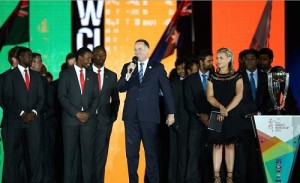 New Zealand Prime Minister John Key addressed crowd in 2015 world cup inaugural ceremony.