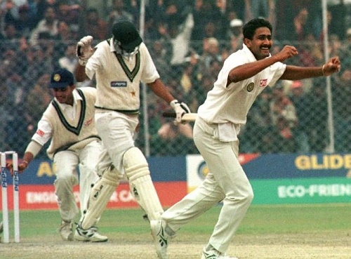 Anil Kumble took 10 wickets in a test match inning against Pakistan.