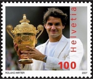 Roger Federer featured on Swiss stamp in 2007.