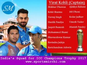 Team India Squad for ICC Champions Trophy 2017