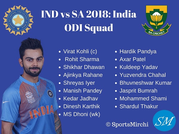 indian squad for south africa tour odi