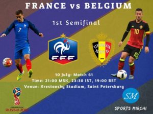 France vs Belgium semi-final of 2018 fifa world cup tv channels, live broadcast info