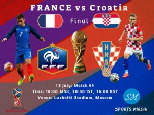France vs Croatia final 2018 FIFA world cup live coverage, tv channels