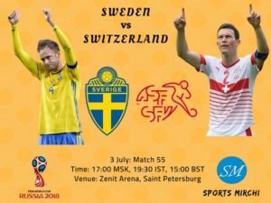 Sweden vs Switzerland 2018 FIFA world cup round of 16 match on 3 July