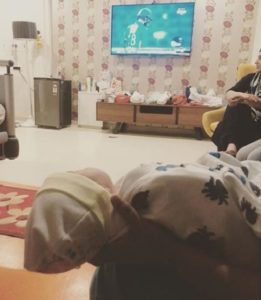 Izhaan Mirza-Malik with his mother Sania Mirza watching his father Shoaib Malik on tv playing for Pakistan