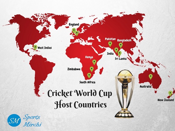 ICC World Cup host countries on map