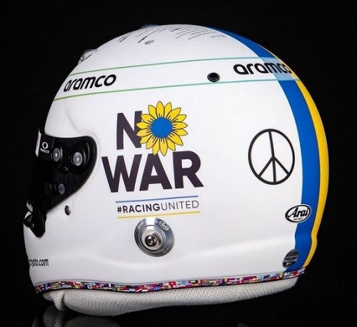 Sebastian Vettel helmet having Ukraine's flag