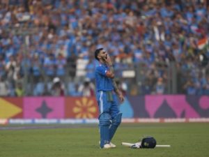 Virat Kohli scored hundred against New Zealand to become leading run scorer in ICC world cup